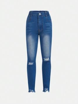 Tween Girl Ripped Raw Cut Jeans offers at $16 in SheIn