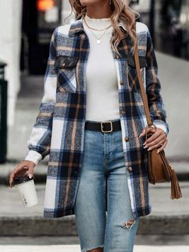 SHEIN Frenchy Plaid Print Drop Shoulder Flap Pocket Overcoat offers at $37.49 in SheIn