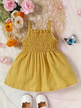 Baby Girl Shirred Frill Trim Cami Dress offers at $6 in SheIn