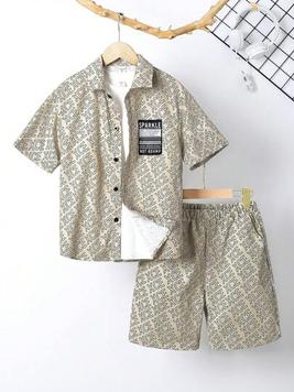 Tween Boys' Loose Fit Casual All Over Print Short Sleeve Shirt And Shorts 2pcs/Set offers at $9.75 in SheIn