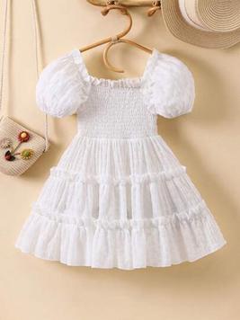 SHEIN Young Girl Toddler Girls Frill Trim Puff Sleeve Ruffle Hem Dress offers at $15 in SheIn