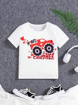 SHEIN Young Boy Fashionable And Handsome Cartoon Car Printed Casual T-Shirt For Summer offers at $2.8 in SheIn