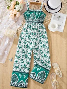 SHEIN Tween Girl's Casual Floral Print Vacation Style Jumpsuit Dress offers at $8.25 in SheIn