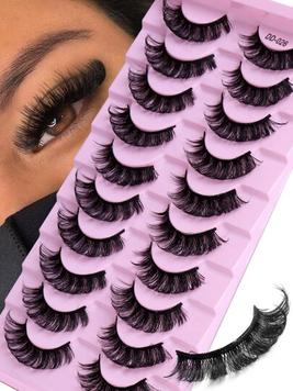 10 Pairs DD Curl Russian Strip Lashes Fluffy Volume False Eyelashes DD Curl Dramatic Messy Faux Mink Fake Lashes Make Up offers at $4 in SheIn