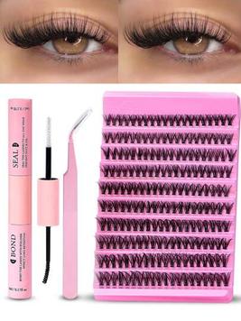 DIY Eyelash Extension Kit 200pcs Individual Lashes Cluster D Curl, 8-16mm Mix Lash Clusters With Lash Bond And Seal And Lash Applicator Tool For Self Application At Home (40D-0.07D-8-16MIX KIT) offers at $6.7 in SheIn