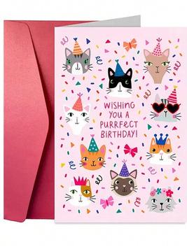 1pc Cute Cat Pattern Birthday Greeting Card For Cat Lovers, Suitable For Sending To Family, Partner, Friends, And Colleagues (Comes With A Random Colored Envelope) offers at $2.1 in SheIn