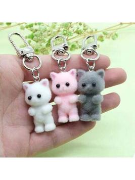1pc Unisex Cute Resin Plush 3D Cat Keychain, Lovely Delicate Plush Stuffed Animal Couple Bag Keyring Pendant Party Favors offers at $2.7 in SheIn