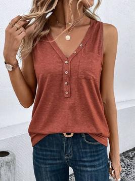 SHEIN LUNE Half Button Patched Pocket Tank Top offers at $12.14 in SheIn
