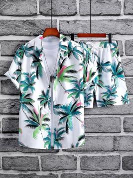 Manfinity RSRT Men Random Tropical Print Shirt & Shorts Without Tee offers at $24.79 in SheIn