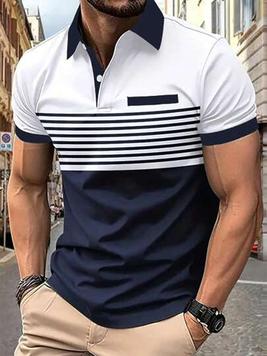 Manfinity Homme Men's Color Block Striped Polo Shirt offers at $17.09 in SheIn