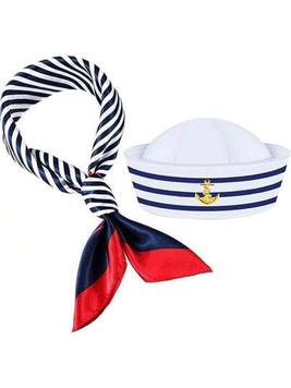 1pc Blue Striped Sailor Hat With White Striped Bandana - Perfect For Halloween And Cosplay Party As Captain offers at $5.5 in SheIn