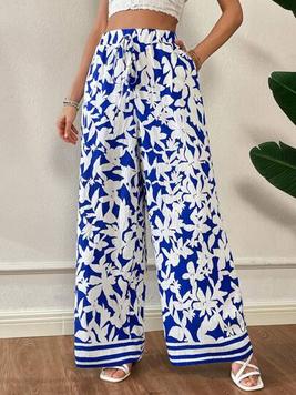 SHEIN Essnce Women Pants Baggy Women Pants Lounge Pants  Blue Pants Summer Women Dresses Blue And White Pants offers at $22.49 in SheIn