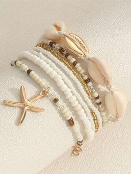 7pcs Bohemian Style Beaded Bracelets With Shell, Beads & Starfish Pendants For Women (Bead Colors Are Randomly Matched) offers at $3.2 in SheIn