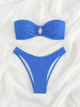 SHEIN Swim Summer Beach Ring Linked Bandeau Bikini Swimsuit offers at $13.99 in SheIn