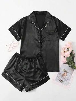 Plus Contrast Binding Satin Pajama Set offers at $14.84 in SheIn