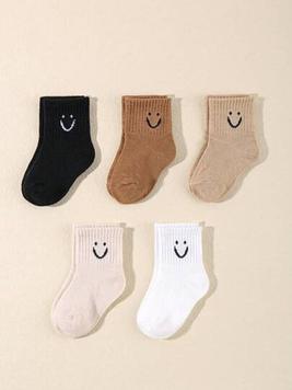 5pairs/set Baby Cartoon Pattern & Solid Color Socks offers at $4.99 in SheIn