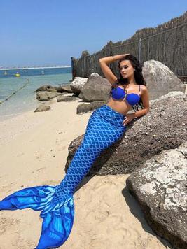 SHEIN Swim Fish Scales Print Mermaid Tail Skirt,Summer Beach offers at $19.99 in SheIn
