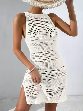 Hollow Out Slit Thigh Cover Up Dress Without Bikini,Summer Beach offers at $14.7 in SheIn