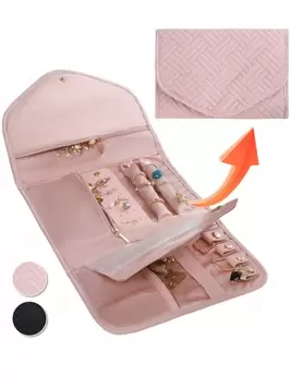 1pc Foldable Jewelry Storage Bag, Travel Jewelry Case Organizer For Earrings, Necklaces, Rings, Bracelets, Brooches, Pink, Makeup Bag, Portable Jewelry Organizer, Essential Travel Accessory,Black,P... offers at $5.61 in SheIn