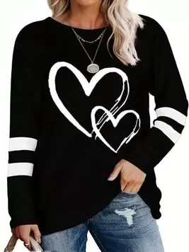 SHEIN EZwear Plus Heart Print Drop Shoulder Tee offers at $9.75 in SheIn