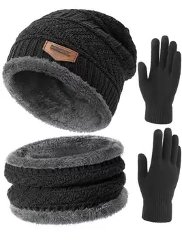 Winter Knit Beanie Hat Neck Warmer Scarf And Touch Screen Gloves Set  Fleece Lined Skull Cap For Men Women Outdoor offers at $2.33 in SheIn