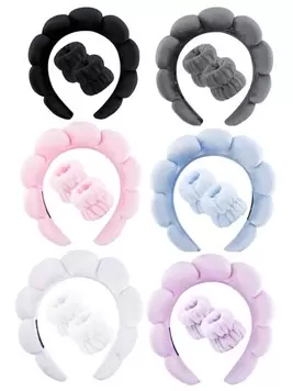 1 Face Washing Headband/2 Face Washing Wrist Straps/3 Set Of Hydrotherapy Headbands, Makeup Headbands, Face Washing Headbands, Skincare Headbands, Pink Velvet Fluffy Sponge Headbands, Bows, Bubbles... offers at $2 in SheIn