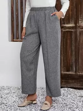 EMERY ROSE Plus Elastic Waist Slant Pocket Straight Leg Pants offers at $15.89 in SheIn