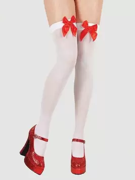 1pair Sexy Bow-Tie Over-The-Knee Socks, Red Bows White Thigh High Stockings For Christmas & Halloween offers at $3.3 in SheIn