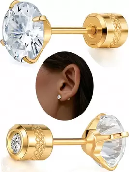 1pair 18K Gold Plated  Screw Back Stud Earrings For Women,Tiny Unisex Hypoallergenic Cartilage Earrings,Screw On Double Round Cubic Zirconia Dainty Helix Earrings For Men, Women, Girls ( Gold/Silve... offers at $2.4 in SheIn