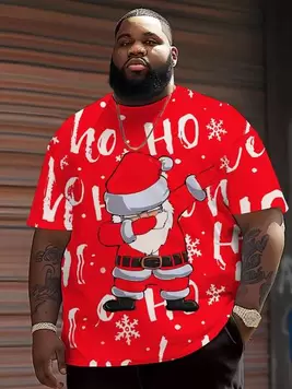 Plus Size Men Trendy Santa Claus Cartoon Print Round Neck Short Sleeve Casual T-Shirt, Summer offers at $15.49 in SheIn