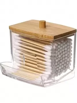 1 Pc Acrylic Qtip Holder With Bamboo Lid, Clear Small Swab Dispenser, Plastic Ear Stick Swabs Holder, Toothpick Storage Container, Bathroom Countertop Decorative Storage Organizer,Bag,Organizer,Sto... offers at $1.7 in SheIn