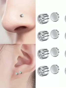 2-Piece Set Of Magnetic Fake Nose Studs, Personalized Punk Style Fake Earrings Silvery Earrings, Fashionable Women's Nose Without Perforation, Jewelry Set With Multiple Pieces offers at $2.4 in SheIn