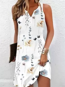 Women's Notched Neck Sleeveless Flower Print Summer Dress (Random Cut Flowers) offers at $12.39 in SheIn