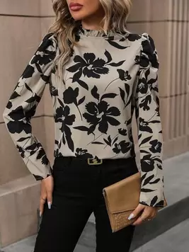 SHEIN Clasi Floral Print Mock Neck Puff Sleeve Blouse offers at $11.77 in SheIn