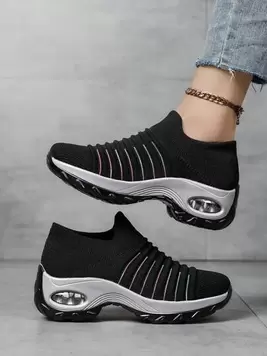 Trendy Cross-Border Women's Sports Casual Shoes, Breathable, Wear-Resistant, Fashionable, Comfortable Slip-On Square Dance Shoes, Rocking Shoes, Versatile, Breathable Fabric, Platform Shoes, Thick-... offers at $20.64 in SheIn