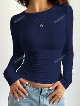 Solid Ruched Crop Tee For Spring And Summer offers at $11.3 in SheIn