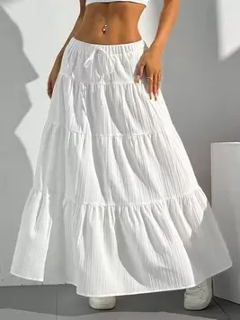 SHEIN EZwear Women Solid Color High Waist Tie Ruffled Hem Maxi Skirt offers at $16.93 in SheIn