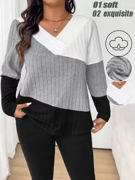 SHEIN LUNE Plus Size Color Blocking T-Shirt For Spring And Autumn offers at $13.91 in SheIn