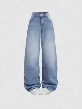 SHEIN Teen Girl Y2K Loose Fit Casual Denim Pants With Pockets And Wide Legs, Summer Break Clothes Denim Jeans OutfitS. offers at $23.17 in SheIn