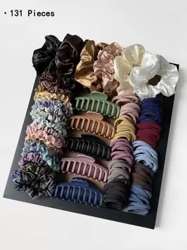 131pcs Simple Hair Clips & Ties Set, Korean Style, No Break Elastic Ponytail Holders, Morandi Color Series Dopamine offers at $2.9 in SheIn