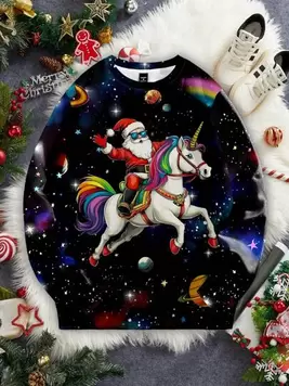 Manfinity Homme Men's Casual Christmas Santa Unicorn Star Print Pullover Hoodie offers at $19.09 in SheIn