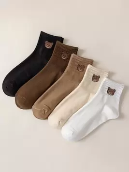 5pairs Bear Embroidered Crew Socks offers at $4.62 in SheIn