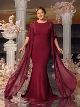 Plus Applique Detail Extra-Long Sleeves Chiffon Mother Of The Bride Dresses offers at $95.79 in SheIn