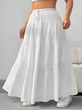 SHEIN EZwear Plus Size Casual Long White Skirt, Spring & Autumn offers at $22.63 in SheIn