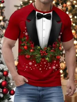 Manfinity Homme Christmas Santa Claus Tree Print Red T-Shirt, Casual And Fashionable offers at $10.77 in SheIn