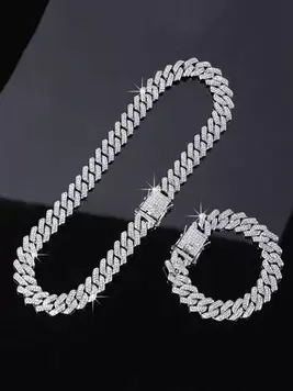 Kuuioe 2pcs/Set Trendy Chain Necklace Plus Bracelet Punk Style Hip Hop Jewelry Set Suitable For Men And Women Perfect Decor For Cool Friends Unisex Jewelry offers at $6.45 in SheIn