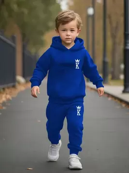 2pcs Young Boy KING Logo Printed Casual Sports Hoodie And Pants Set For Autumn/Winter offers at $14.47 in SheIn