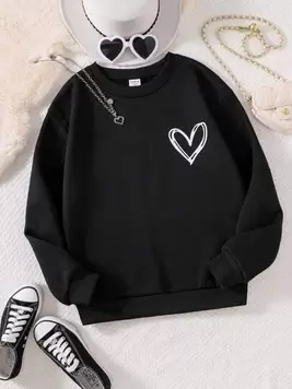 Teen Girl Heart Print Thermal Lined Sweatshirt offers at $18.89 in SheIn