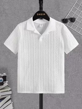 SHEIN Tween Boy Integrated Academy Collar Knitted Solid Short Sleeve Polo Shirt offers at $9.69 in SheIn