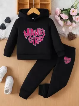 2pcs/Set Young Girl Trendy Fashion "Mama Girl" Print Girls Hooded Sweatshirt And Sweatpants Outfit offers at $15.7 in SheIn